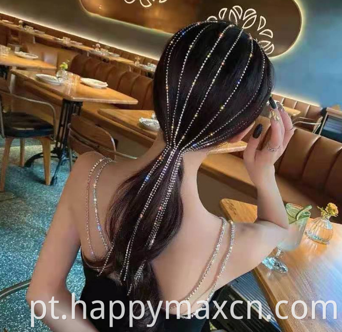 Cristal strass strass rabo de cavalo cadeia capilar elegante princesa acessórios de cabelo extensão de peruca shinestone borla de banda de cabelo cadeia